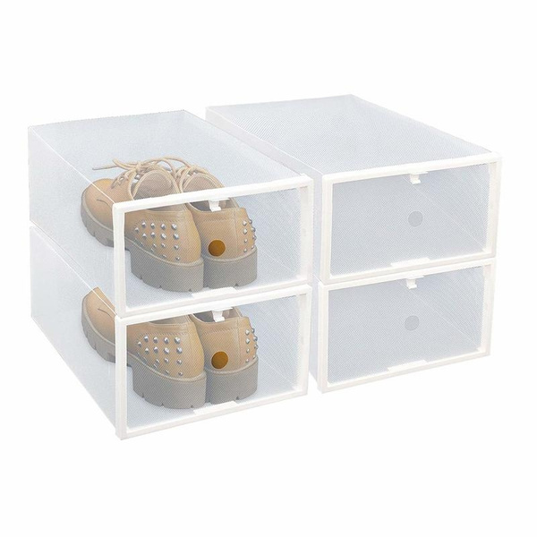 Shoe Boxes Storage Case Foldable Clear Plastic Transparent Organizer Stackable 