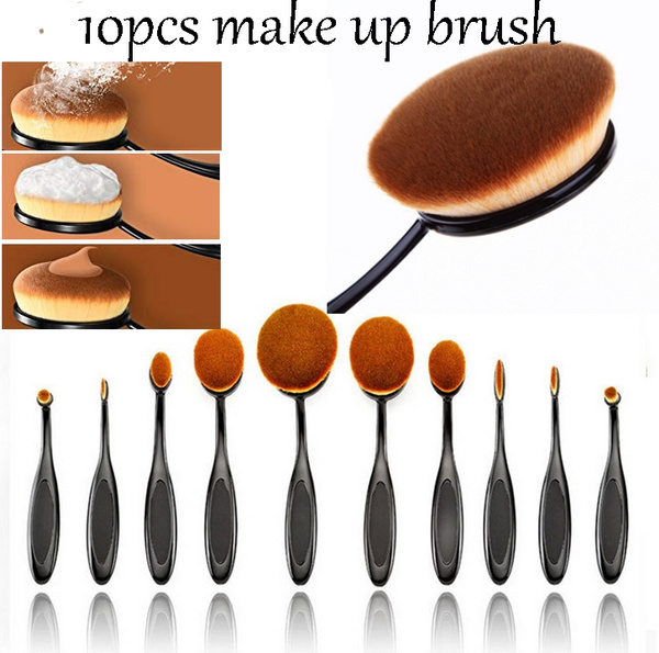 Oval Makeup Brush Set of 10 PCS Professional Oval Toothbrush