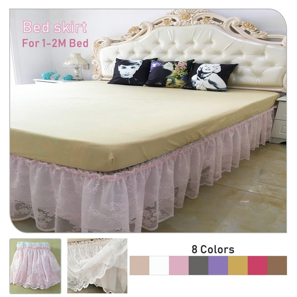 Lace Bed Skirt Adjustable Elastic, White Double Ruffle Bed Skirt