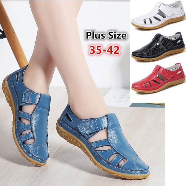 Women Gladiator Sandals Shoes Genuine Leather Hollow Out Flat Sandals Ladies  Casual Soft Bottom Summer Shoes Women Beach Sandal