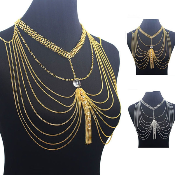 Multilayer tassel body chain bikini bra chain body chain necklace