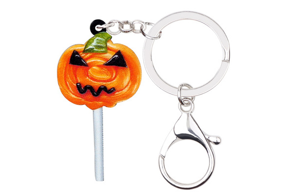 1pc Women's Lollipop Pumpkin Pom Pom Keychain For Halloween And