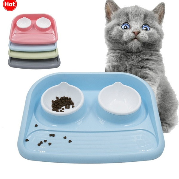 Hot Large Splashproof Double Bowl Food Grade Plastic Pet Bowl Pets