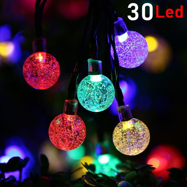 30 LED Solar Powered Garden Party Fairy String Crystal Ball Lights Outdoor Light 