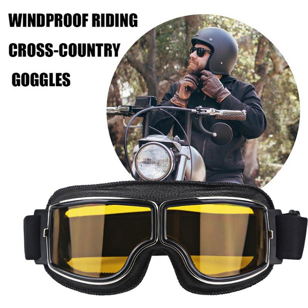 Baiyu Motorcycle Vintage Goggles Aviator Pilot Glasses Motorbike Bike Scooter Sunglasses UV Protection Eyewear Windproof Dustproof Helmet Glasses Adjustable-Clear