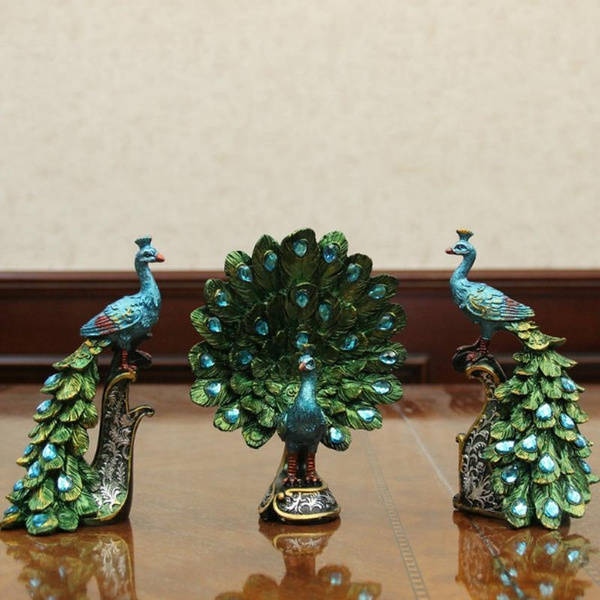 Small Peacock Resin Crafts Store Wedding Birthday Gift Figurine Home Art  Decor