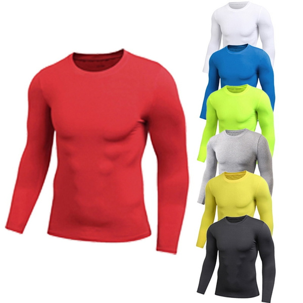 Men Long Sleeve Quick Dry Fitness T-shirt Compression Muscle Tee