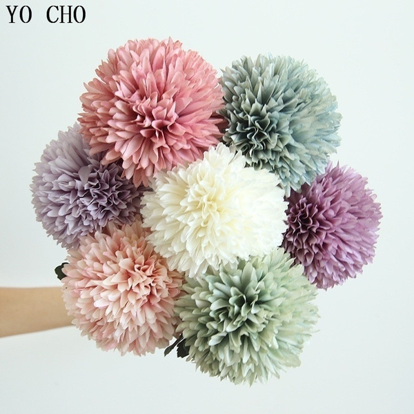 Artificial Chrysanthemum Ball Dandelion Pompom Flowers Bouquet Party Decor SI