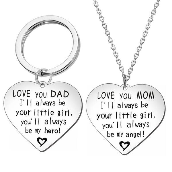 Heart Shaped Necklace Heart Shaped Key Chain I Love You Dad I Love You Mom Necklace Key Chain Mother S Day Gift Stainless Steel Key Link Father S Day Gift Daughter S Necklace For Mother Wish