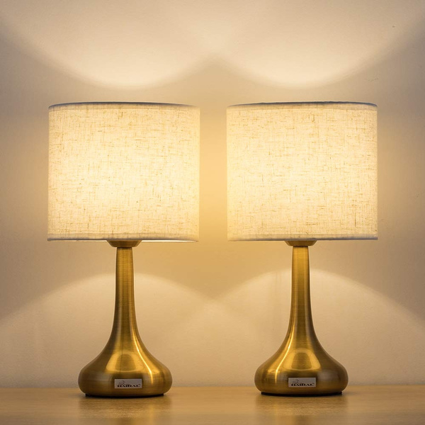 Desk Lamp With Linen Fabric Shade, Small Gold Desk Lamps