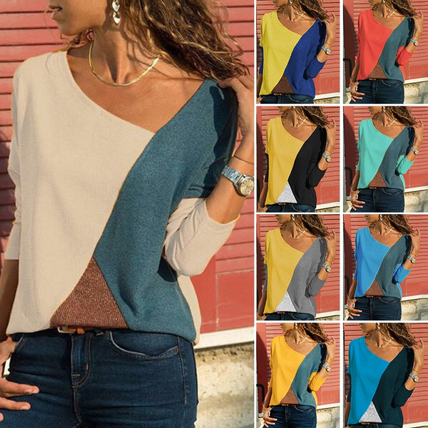 Plus Size S-5XL Spring Women Shirts V-neck Long Sleeve Geometry Pattern Tops Femmes Wish