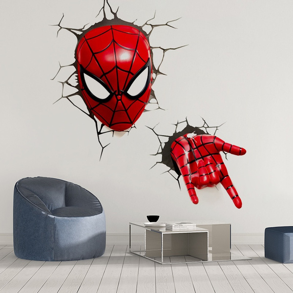 Wall Stickers Spiderman kids Smashed Garçons Autocollant Poster 3D Art Vinyle Pièce H135