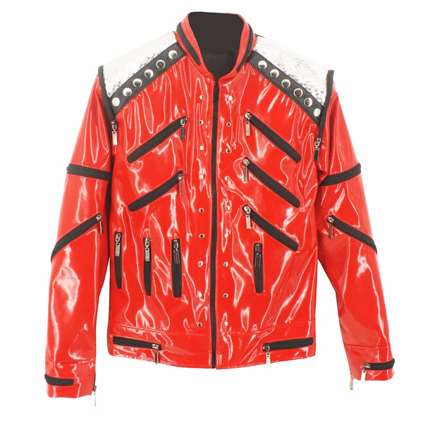 Punk Red Zipper Michael Jackson MJ Beat It Casual Leather Jacket