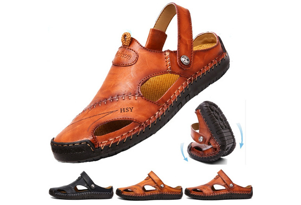 New Fashion Men Summer Leather Shoes Men Beach Sandals Platform Slippers  Slip on Flip Flops Fashion Genuine Leather Sandals Summer Breathable Travel 