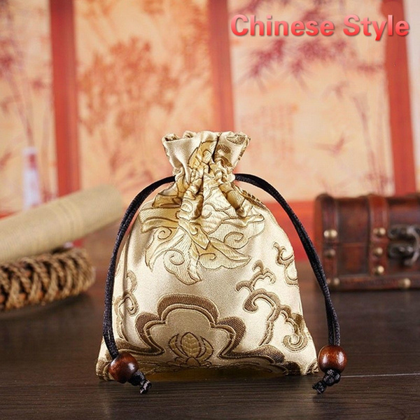 Gold Crushed Silk Beaded Drawstring Bag | A Gifted Solution