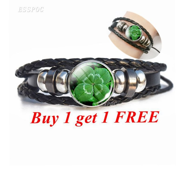 Four Leaf Clover Bracelet Green  Leather Bracelet Female Clover