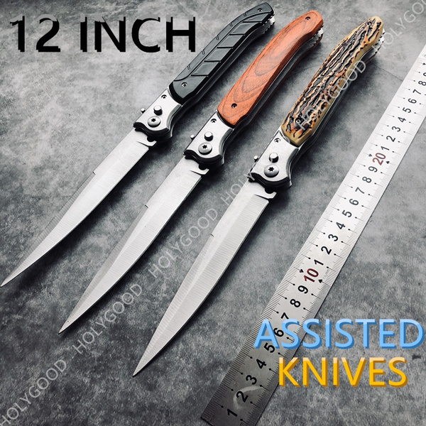 12 INCH Extra Large TACTICAL OTF Spring Assist Open Knife Fold Stiletto  Knifes Swords Blade Handle Wilderness DAGGR HUNTING KNIVES