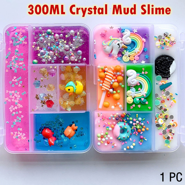 Super Large Crystal Decompression Mud 170ml Frog Slime Putty Kit Toy for Kids Girls Boys Crystal Slime Making Kit Slime Supplies with Foam Beads Heart