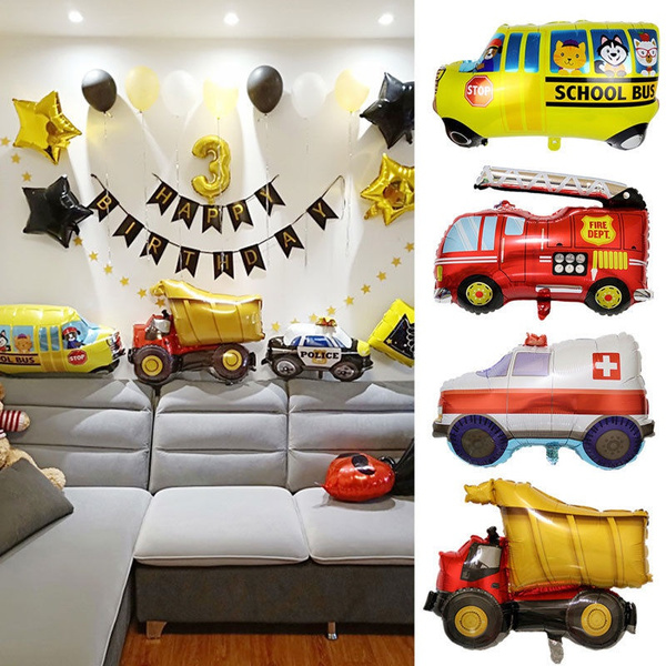 1pcs Cartoon Car Kids Gift Foil Balloon School Fire Truck Birthday Party Decor Home Decoration Wish - Home Cartoon Party Decorations