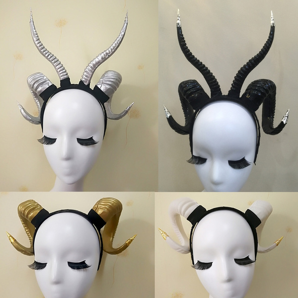 2 pc Lamb Mask Ram Horns Headband Billy Goat Gruff Chop Sheep Zodiac Aries Farm 
