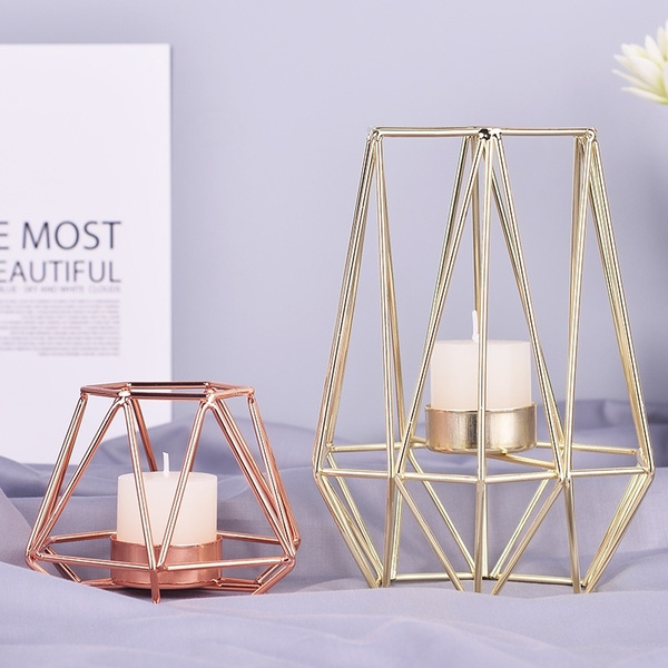 Wiosi Geometric Gold Tealight Holder for Table Decor Large and Small Metal Hexagon Votive Candle Centrepiece for Shelf Decor Set of 2