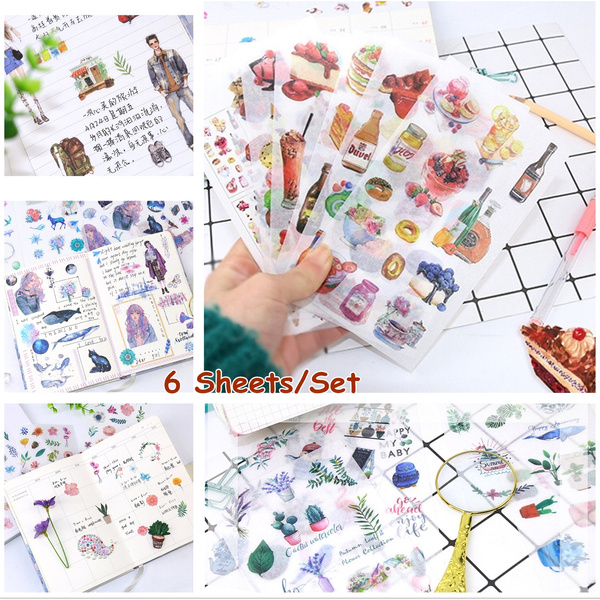 13 Styles Cute Paper Sticker Washi Stickers (6 Sheets/set) Journal ...