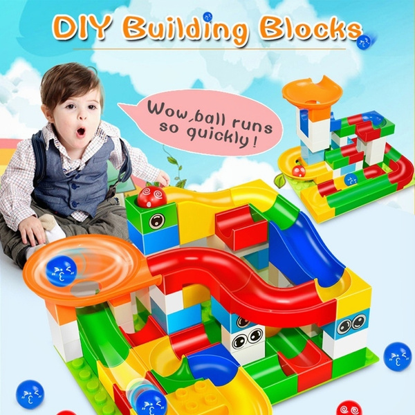 DIY Construction Marble Race Run Maze Balls Track Kids Plastic Funnel ...