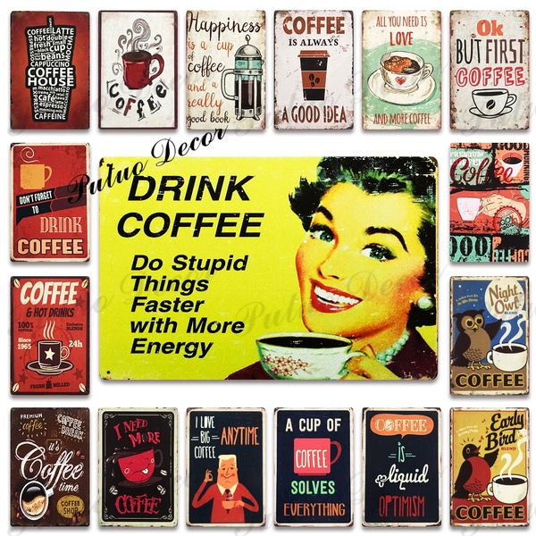 Vintage Coffee Menu Tin Sign Bar Shop Home Wall Decor Retro Metal Poster Decor