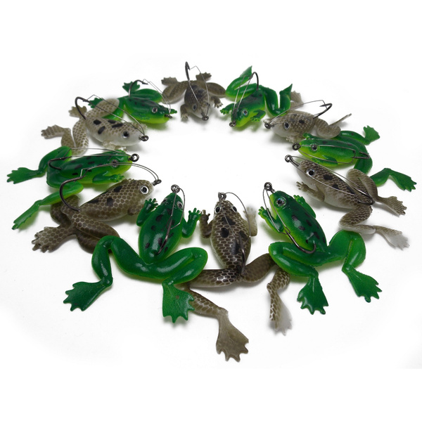 12pcs weedless Lifelike Soft Frog fishing lures