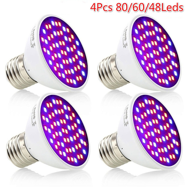 4pcs E27 LED Plant Grow Light Bulb Lamp Red Blue Spectrum 48/60/80 Leds 
