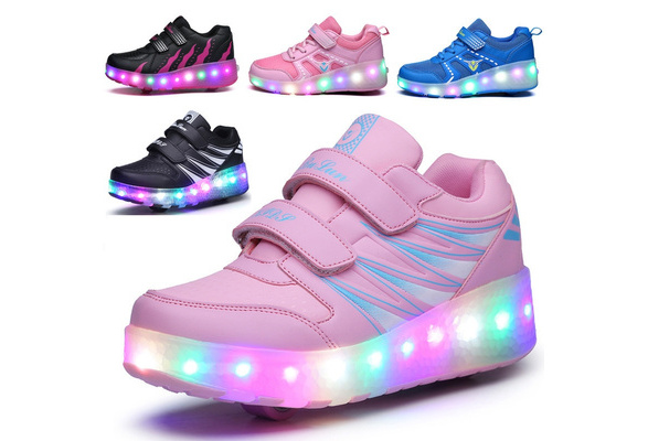 pink,UK9=EU27 Happy Home Roller Shoes for Girls Boys Kids Dual Wheel LED Blinking Skate Sneaker Shoes