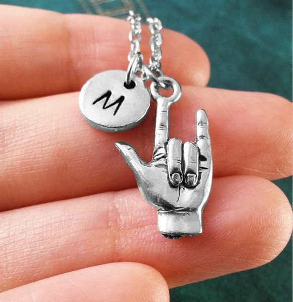 ASL necklace silver sign Language I love You Sign language necklace ASL  jewelry