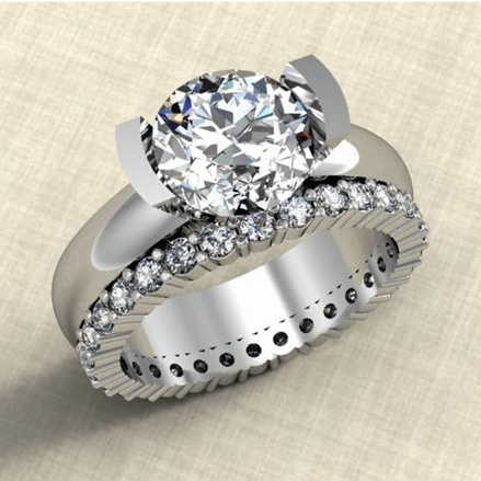 PLATINUM STERLING SILVER DIAMOND SET WHITE SAPPHIRE ETERNITY BAND RING SIZE 8