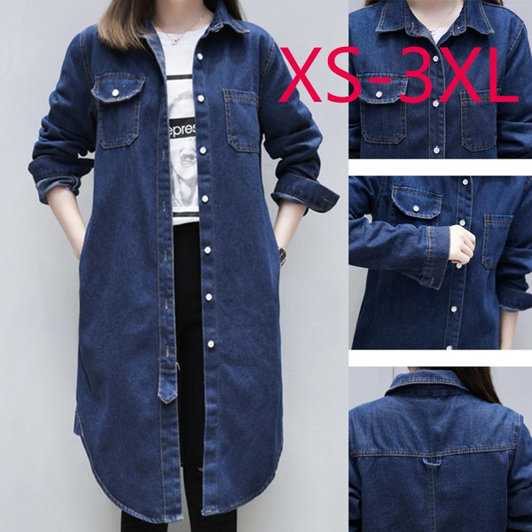 Plus size 2024 long denim coat