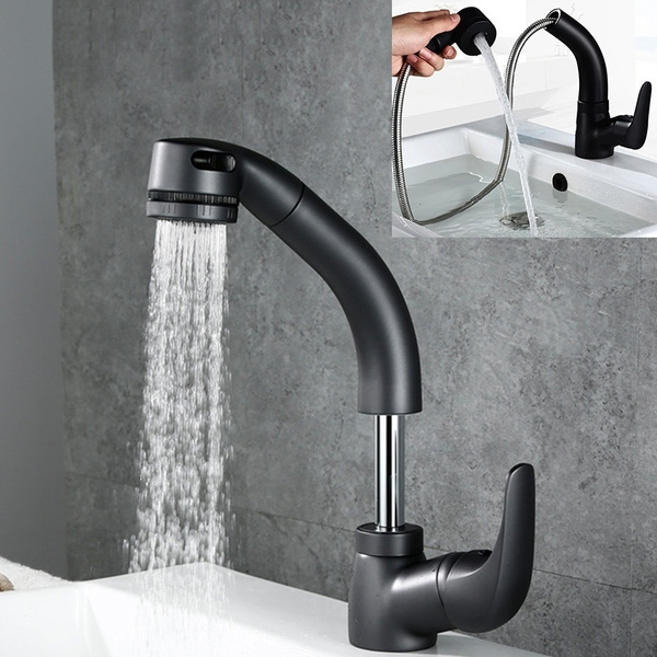 Single Handle Bathroom Faucet Kitchen Sink Tap Pull Out Sprayer Mixer ...