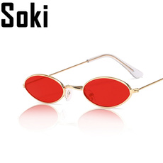 Small Oval Sunglasses for Men Male Retro Metal Frame Yellow Red Vintage Small Round Sun Glasses for Women