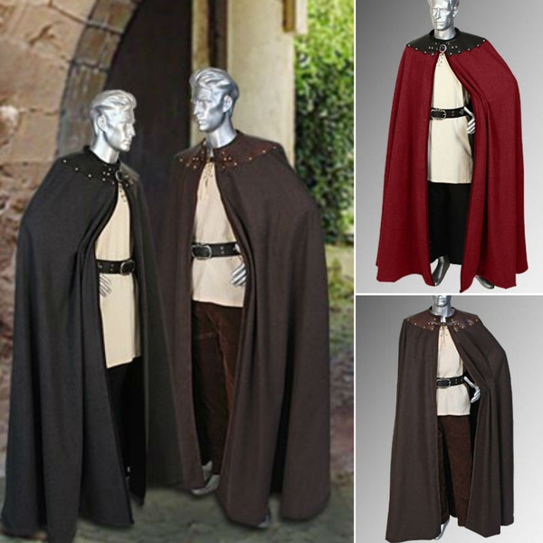 Men's Leather Trimmed Cloak Knight Templar Cosplay Costume Leather ...