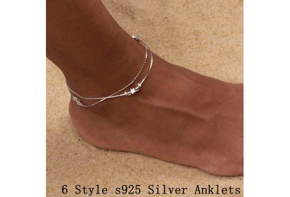 6 Style S925 Silver Anklet Chic Short Double Layer Chain Anklet for 