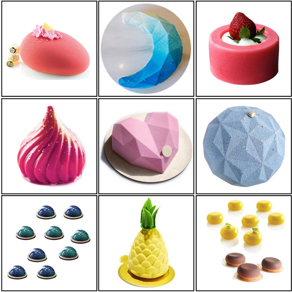 18 Styles 3D Silicone Molds Kitchen Mousse Cake Decorating Mold Baking  Tools for Round Cakes Chocolate Brownie Mousse Make Dessert Pan Cookie  Candy