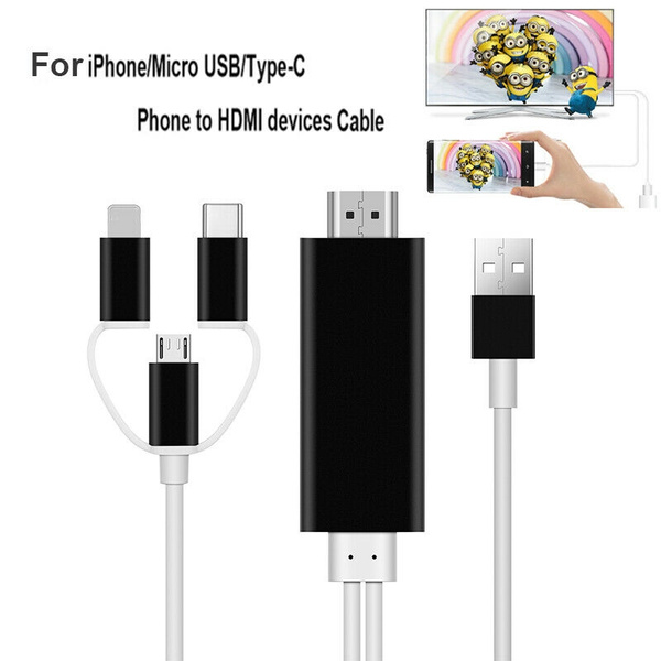 At interagere I øvrigt Overskyet 3 In 1 IOS Type-C Micro USB Phones to HDMI Adapter Cable For iPhone 5 5S 6  6S 7 | Wish