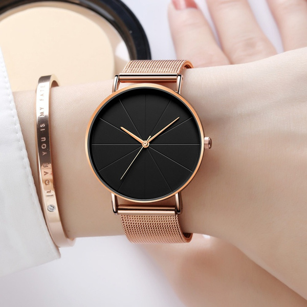 Elegant Women Rose Gold Watch Fashion Luxury Mesh Belt Quartz