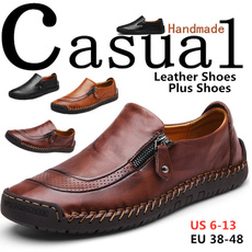 2022 New Men Hand Stitching Zipper Slip-ons Leather Shoes Cow Split Leather Loafers Flats Casual Breathable Shoes