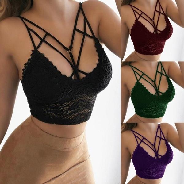 Fashion Camisole Padded Tank Tops Fitness Underwear Floral Lace