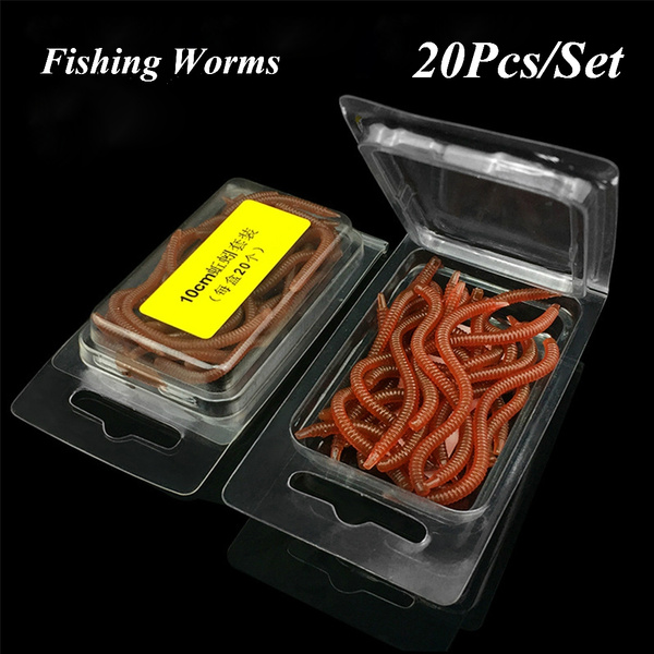 20Pcs Simulation Earthworm Red Fishing Worms Artificial Fishing Worms Fishy  Smell Lures Soft Bait 8cm 10cm Fishing Tackle