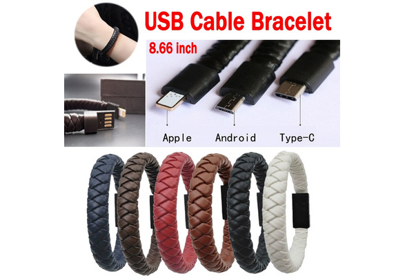 IAJ Type-C Leather Bracelet Link Charging Cable Braided Wrist Band USB Sync Data Charger Cord USB Cables 