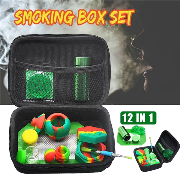 Rick and Morty 5 In 1 Smoking Set Package Includes Plastic Tobacco  Grinder+Metal Smoking Pipe+Tobacco Rolling Tray+Cigarette Storage Sealing  Container+Tobacco Storage Box