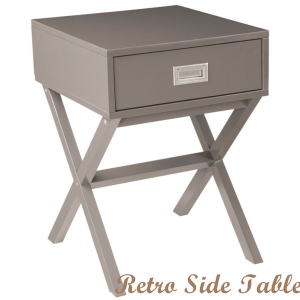 Retro Side Table Bedside Table Mdf Bedroom Furniture With One Drawer X Leg Wish