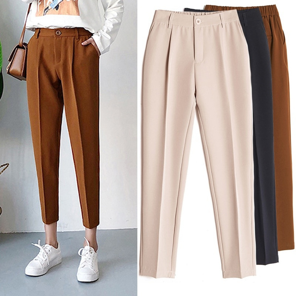 Women's Casual Harem pants Spring Summer Fashion Loose Ankle-length Trousers  Female Classic High Elastic Waist Black Camel Beige