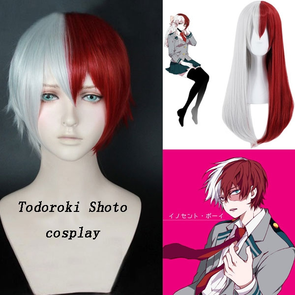 My Hero Academia Todoroki Shoto Wig Cosplay Costume Boku no Hero Academia Red and White Hair Halloween Party Wigs | Wish My Hero Academia Todoroki Shoto Wig Cosplay Costume Boku no Hero Academia Red and White Hair Halloween Party Wigs | Wish
