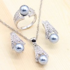 grayjewelry, Engagement Wedding Ring Set, Joyería de pavo reales, pearls